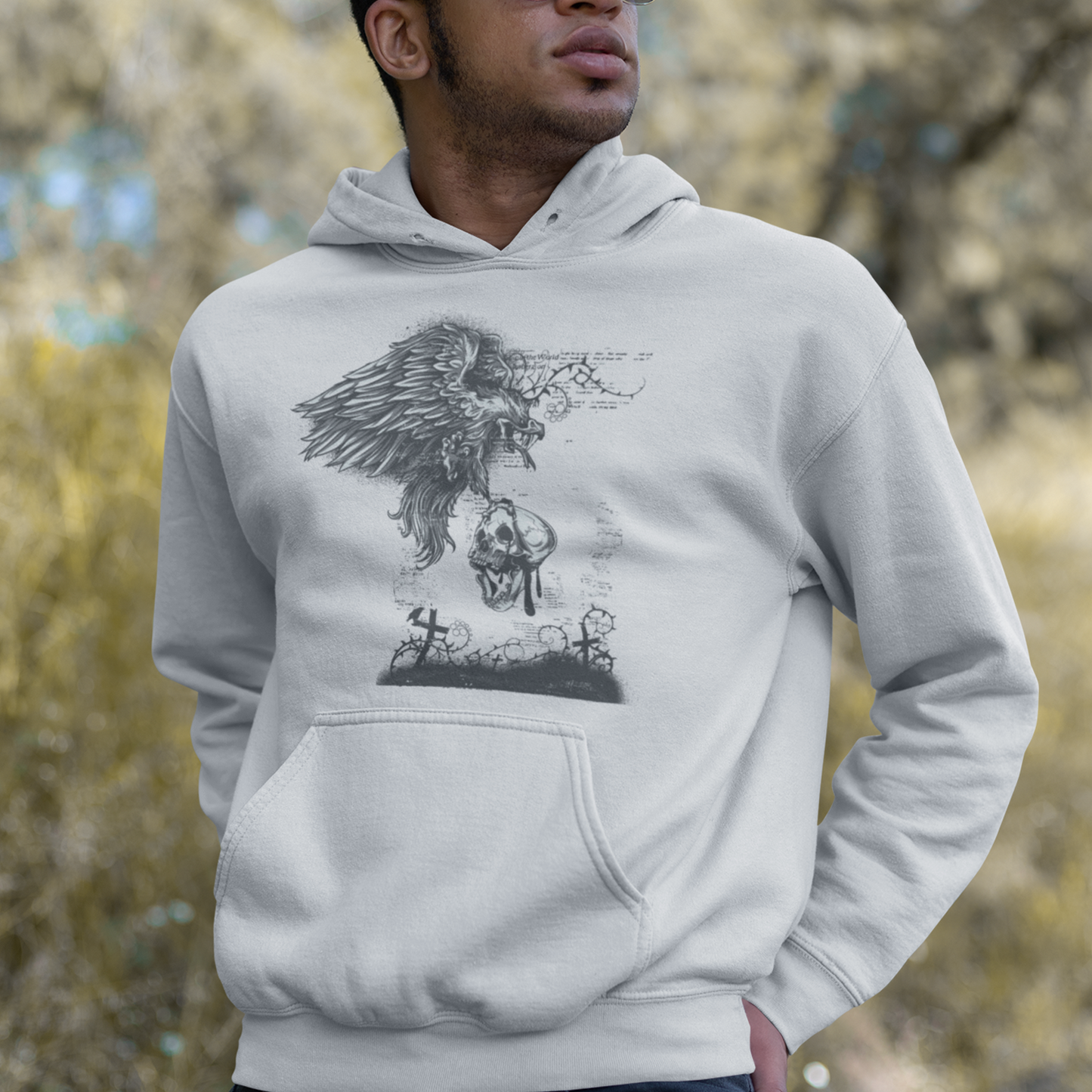 eagle bird of prey and skull unisex hoodie