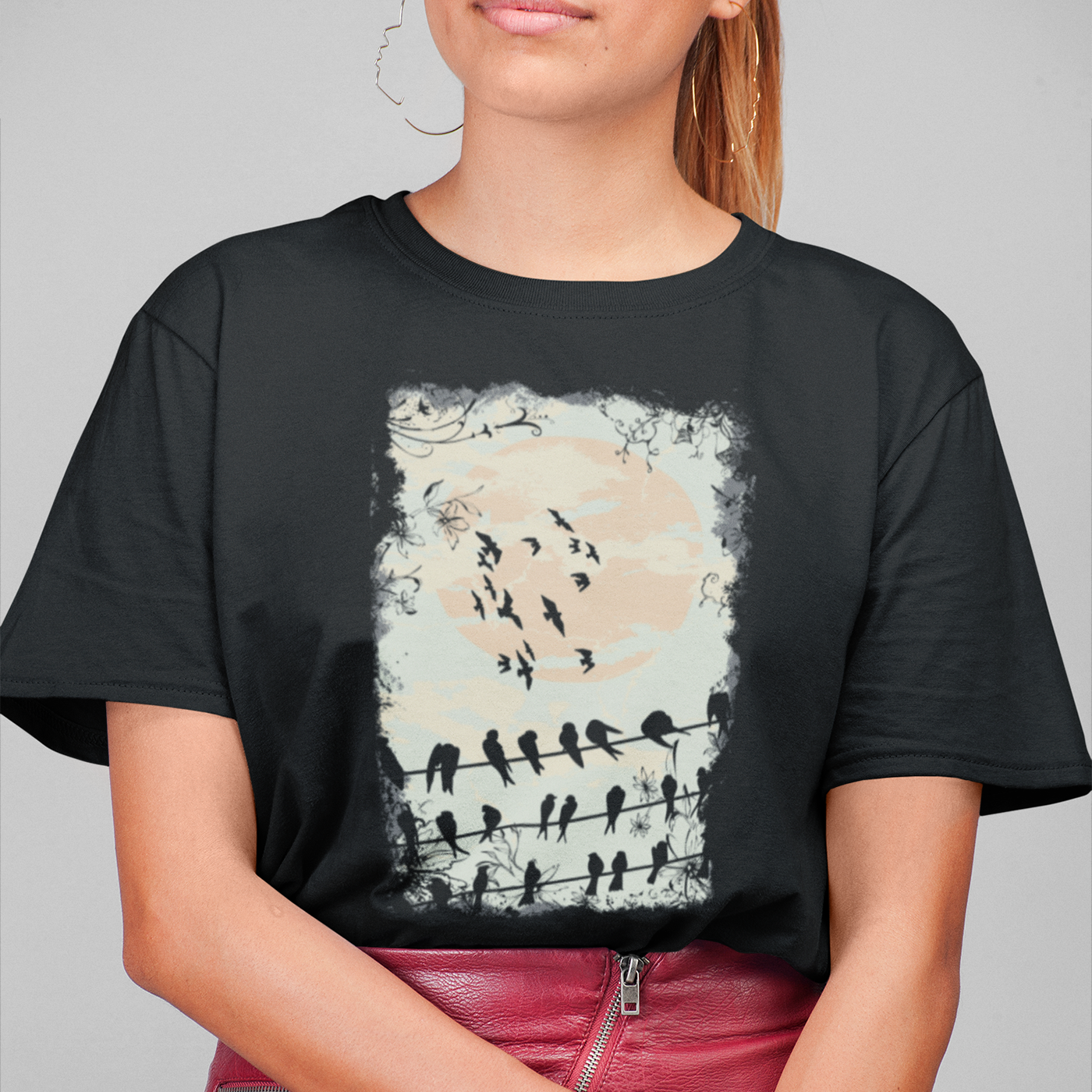 sunlit serenade birds at twilight unisex classic tee