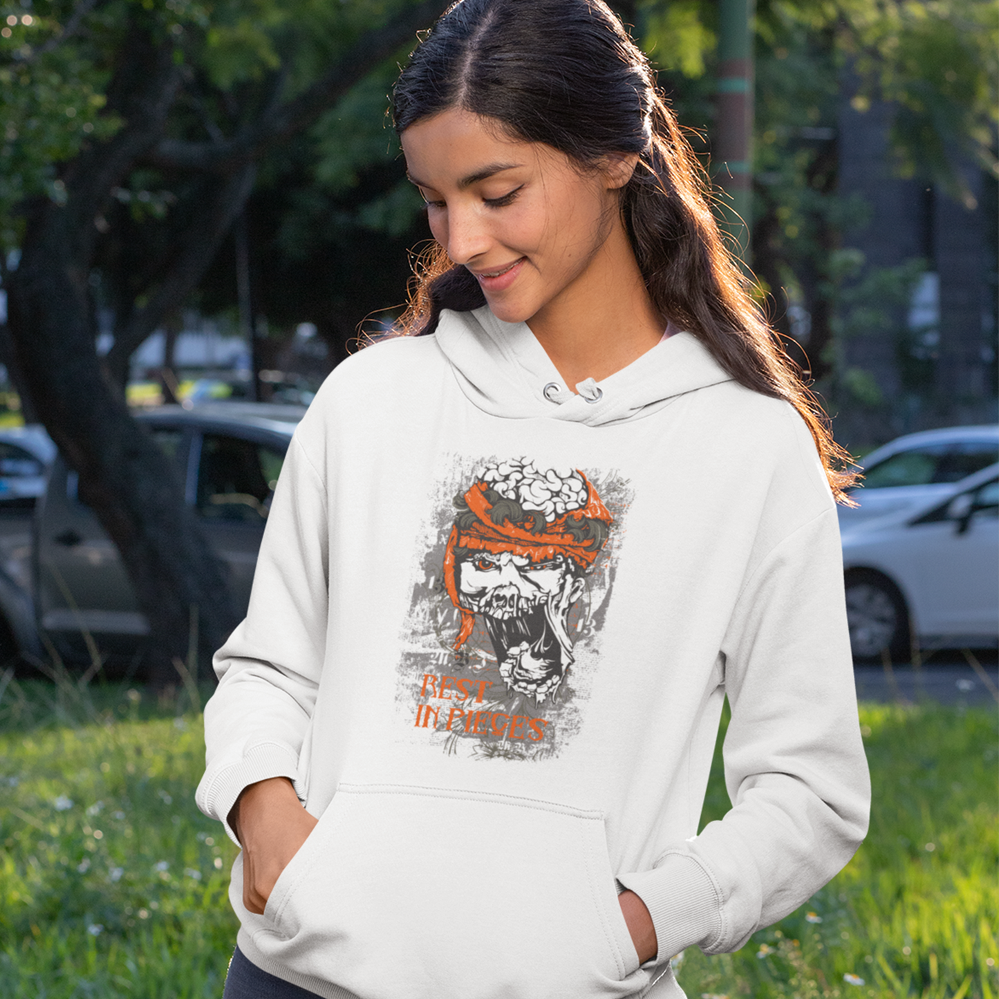 rest in pieces unisex hoodie featuring a bold fractured design, blending mystery and style for a unique and captivating look.