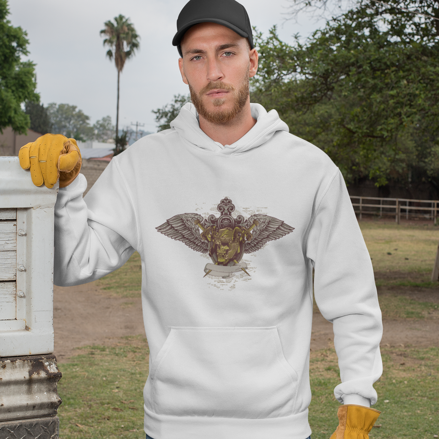 winged skull emblem unisex hoodie