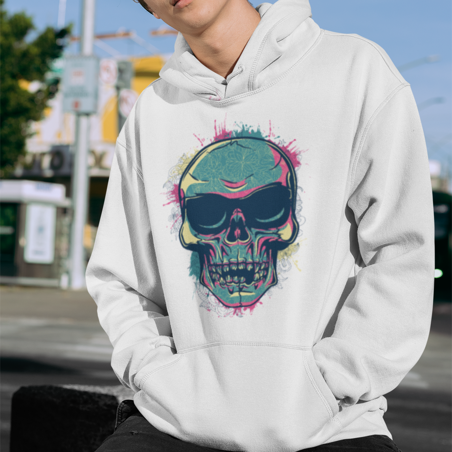 colorful convergence hippie sunglasses skull unisex hoodie