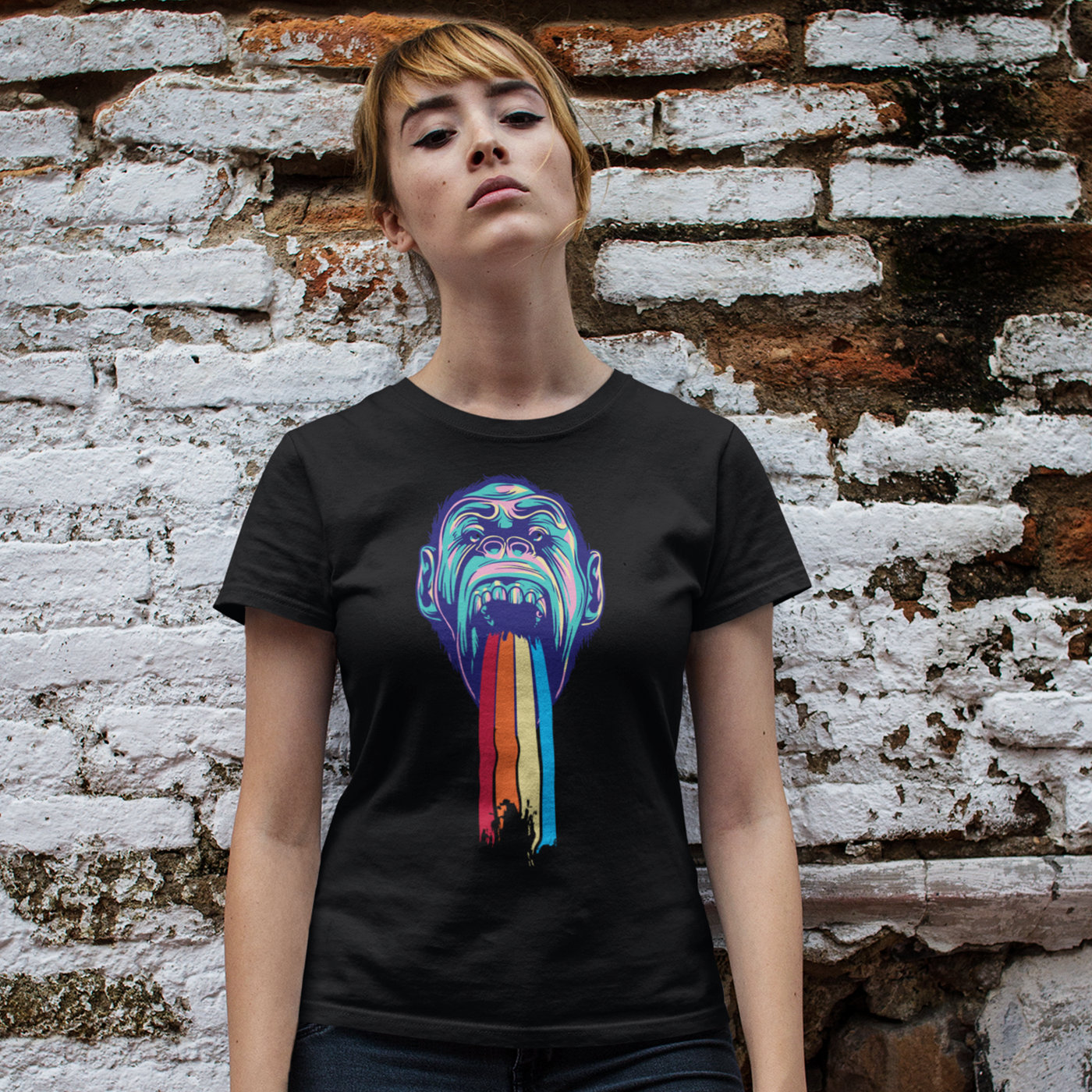 rebellious bones monkey rainbow oversized unisex classic tee