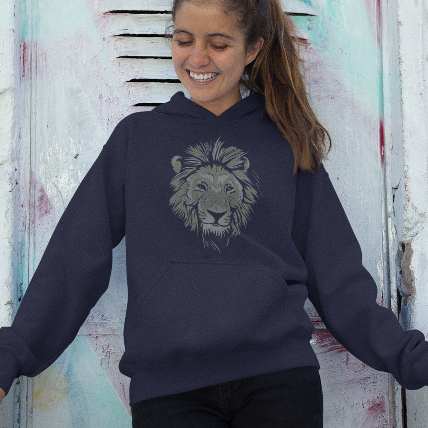 lion tamer hoodie featuring a powerful lion head and tiger design, symbolizing strength and courage, perfect for those who embrace bold, untamed style.