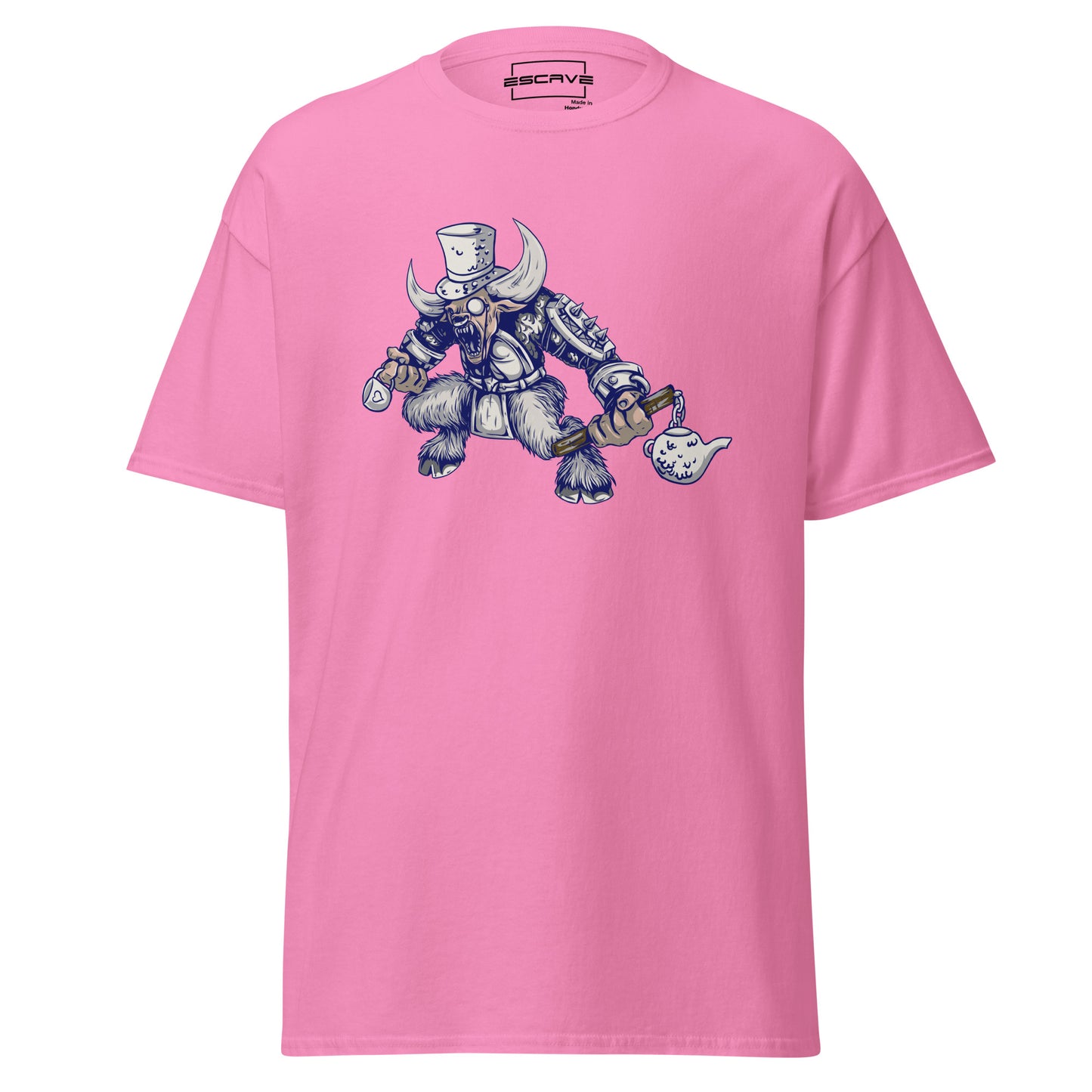 tea monster design print t-shirt featuring a whimsical monster sipping tea, blending charm and mischief, perfect for tea lovers with a playful and cozy vibe.