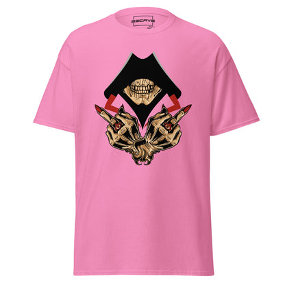 Unisex T-shirt featuring a detailed illustration of a fearsome samurai in a kimono with a scary evil theme, crafted from 100% cotton for comfort and durability.