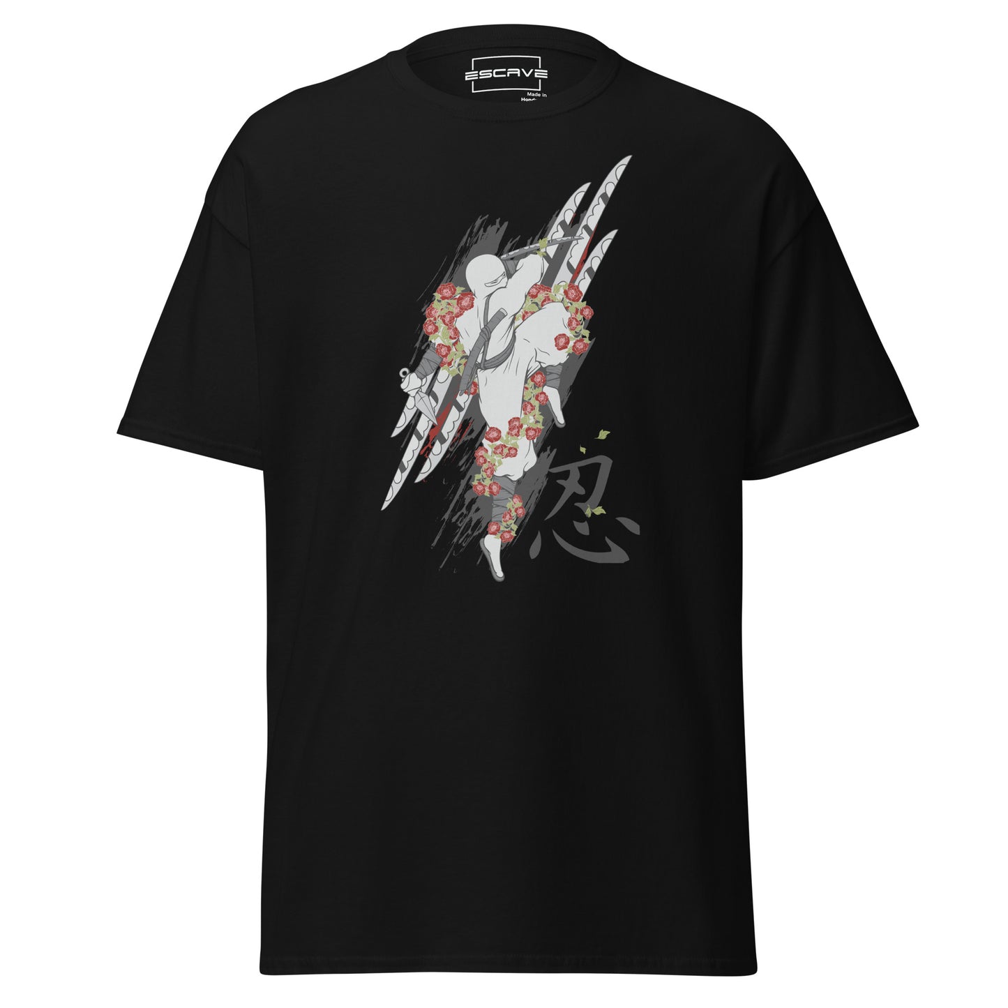 the rose blade belt japanese ninja martial art lover t-shirt features a striking blend of a delicate rose and a sharp ninja blade, symbolizing the balance of beauty, strength, and precision in martial arts.