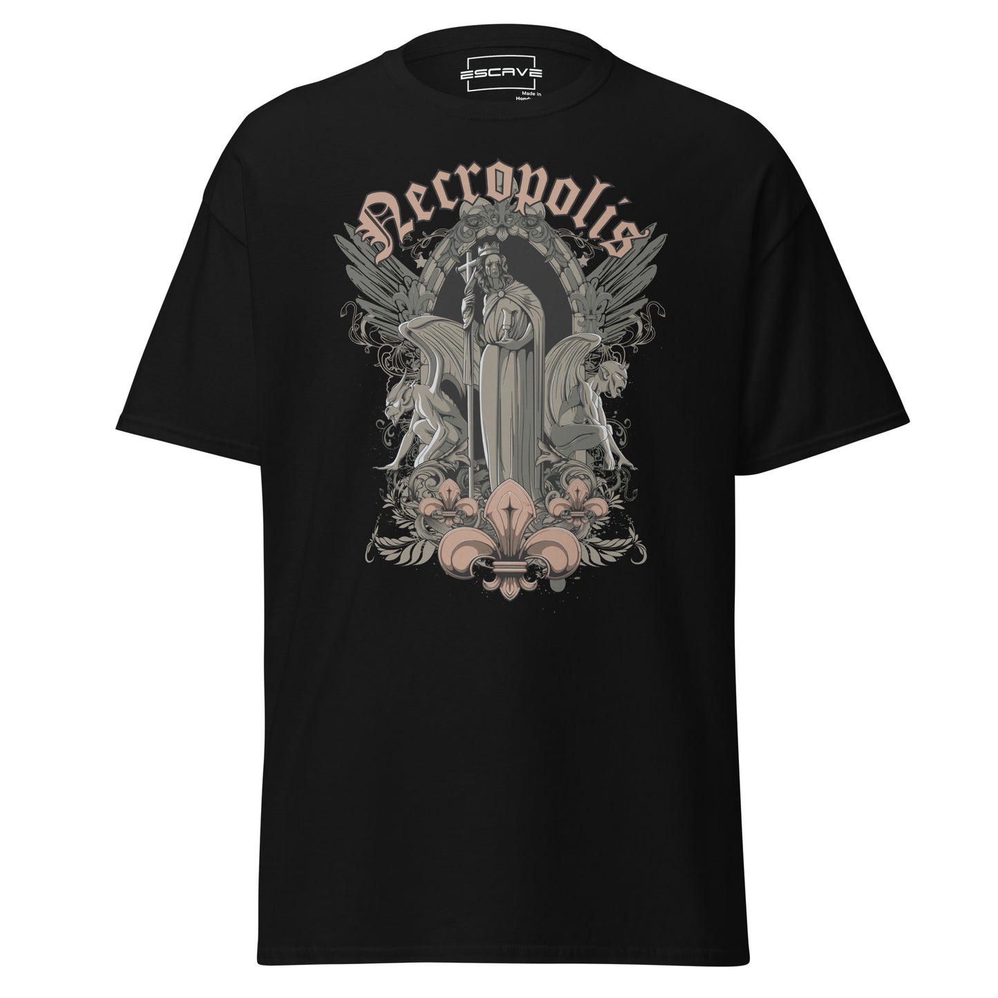 unisex black t-shirt featuring a detailed illustration of skeletal reapers rising from graves in a spooky graveyard setting, crafted from 100% cotton for comfort and durability.