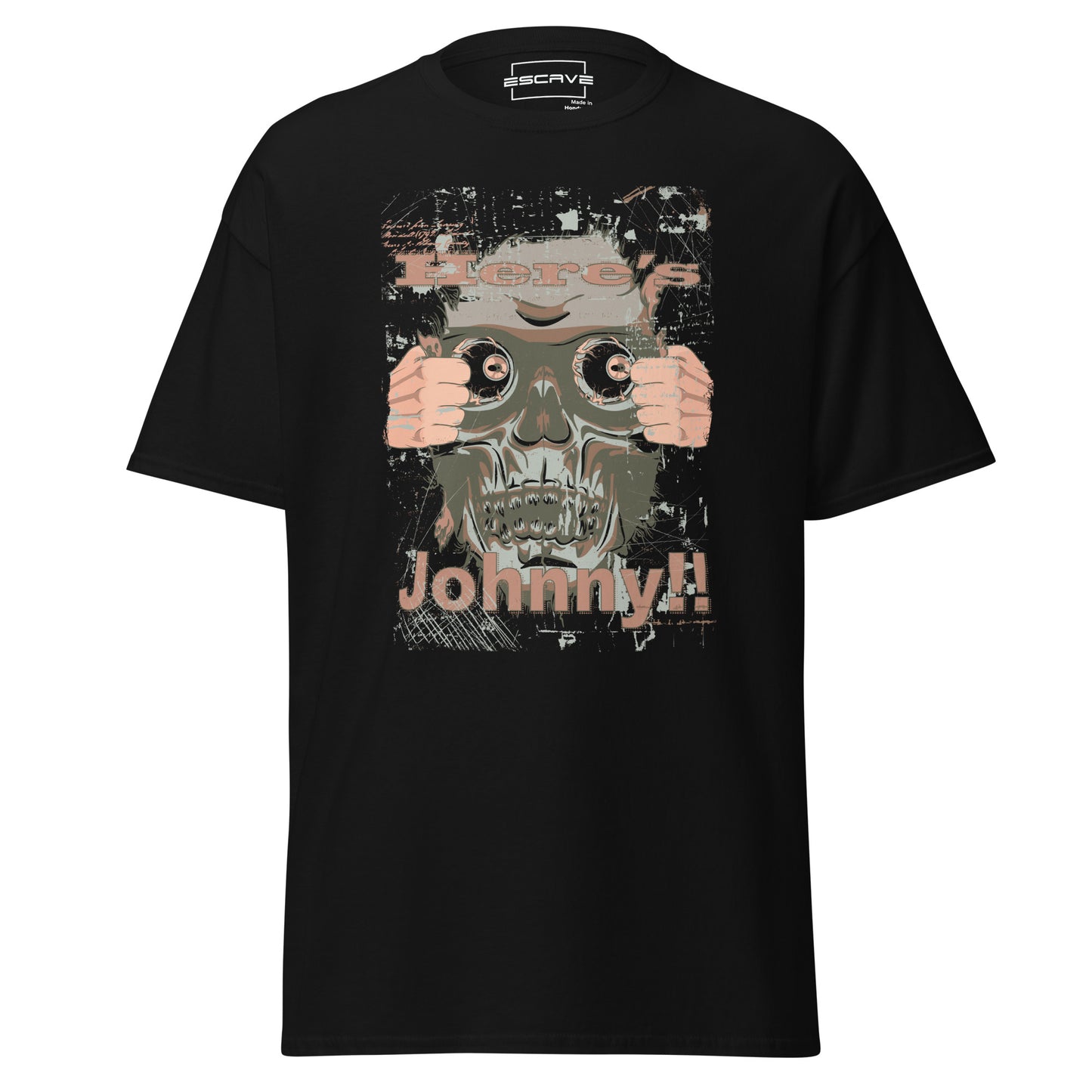 unisex classic t-shirt featuring a bold here’s johnny design, made from 100% cotton for a soft, breathable, and comfortable fit.