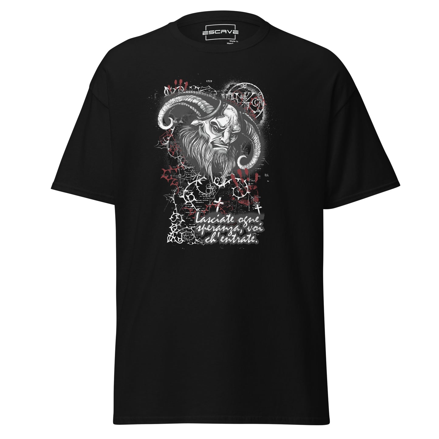 t-shirt featuring a bold graphic of a devil, satan, and hell-themed skull, made from 100% cotton for a comfortable fit.