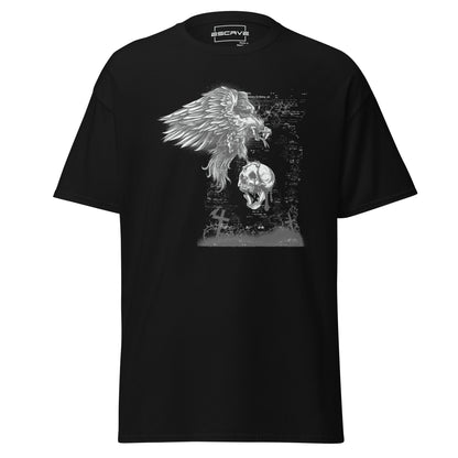 T-shirt featuring a powerful design of a soaring bird of prey above a detailed skull, symbolizing strength, freedom, and resilience.