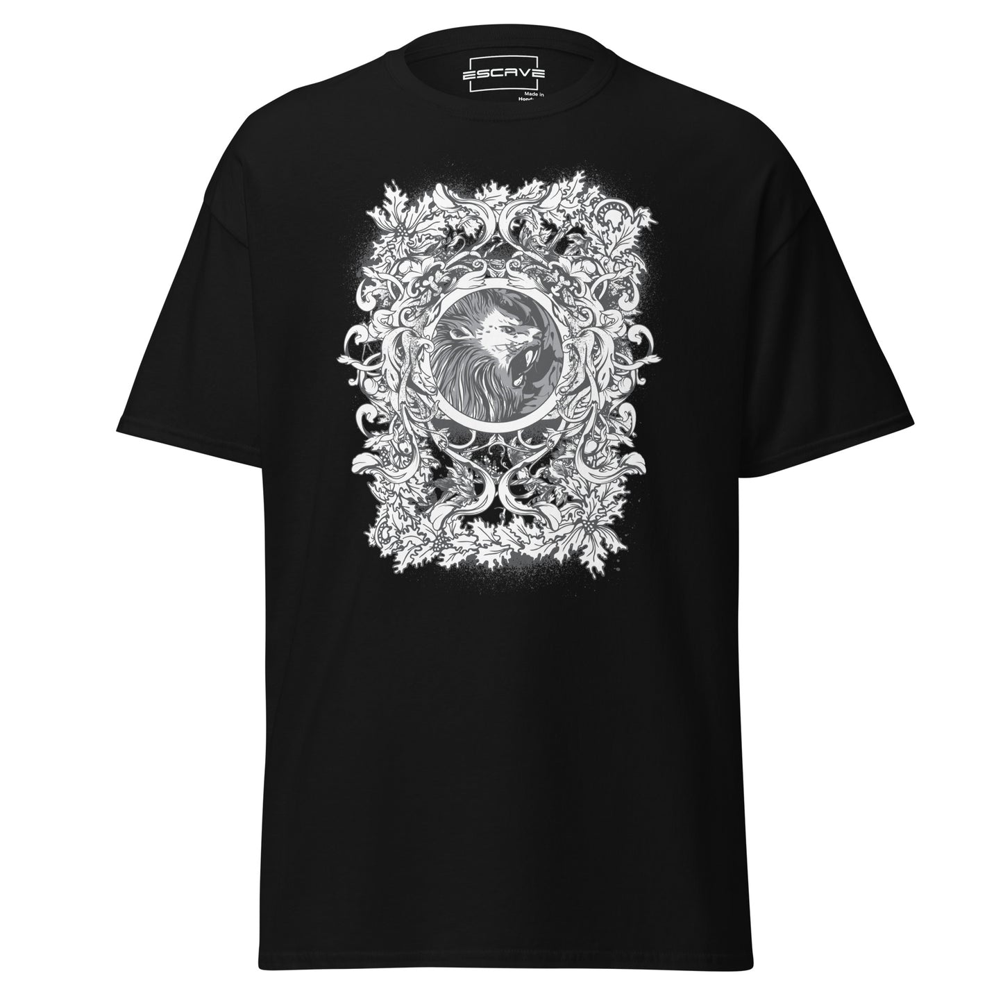 unisex t-shirt featuring the lionheart emblem design with a gothic mystical beast theme, crafted from 100% cotton for comfort and durability.