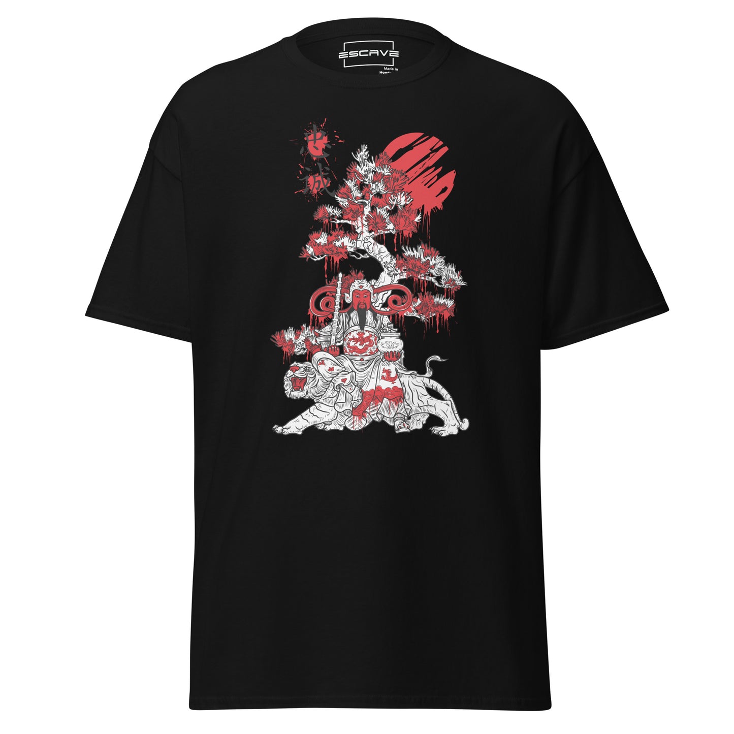 unisex t-shirt featuring a detailed illustration of a mystical japanese knight in traditional armor, with vibrant fantasy elements and a warrior spirit, crafted from 100% cotton for comfort and durability.