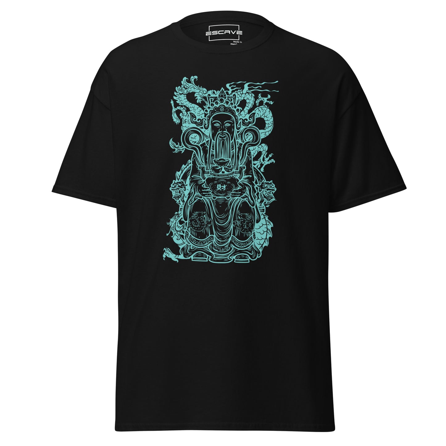 men's t-shirt featuring a bold graphic of a chinese king with fantasy elements, made from 100% cotton for a comfortable and breathable fit.