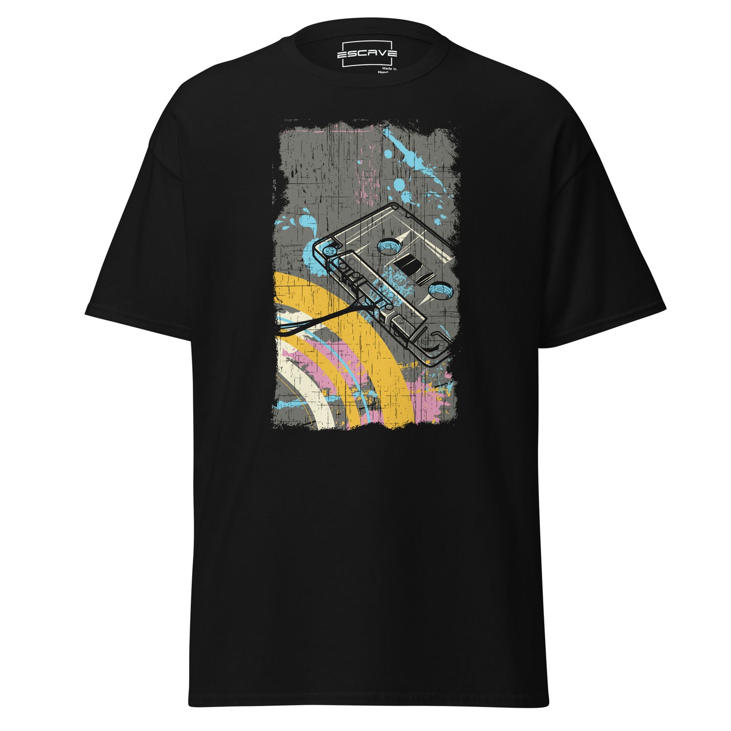 the retro melodies tape cassette music t-shirt features a vintage cassette tape bathed in nostalgic warmth, celebrating the emotional connection to music and timeless memories of mixtapes and shared moments.