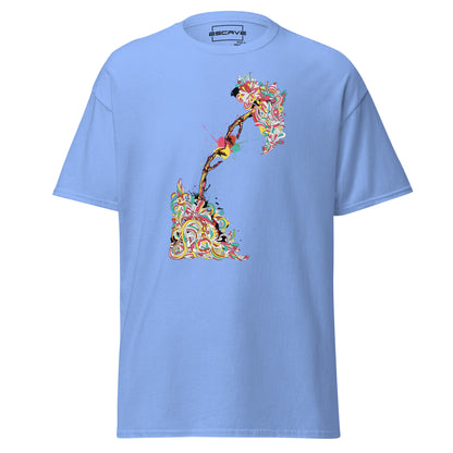 Unisex classic T-shirt featuring a vibrant floral design, crafted from 100% cotton for a soft, comfortable fit.