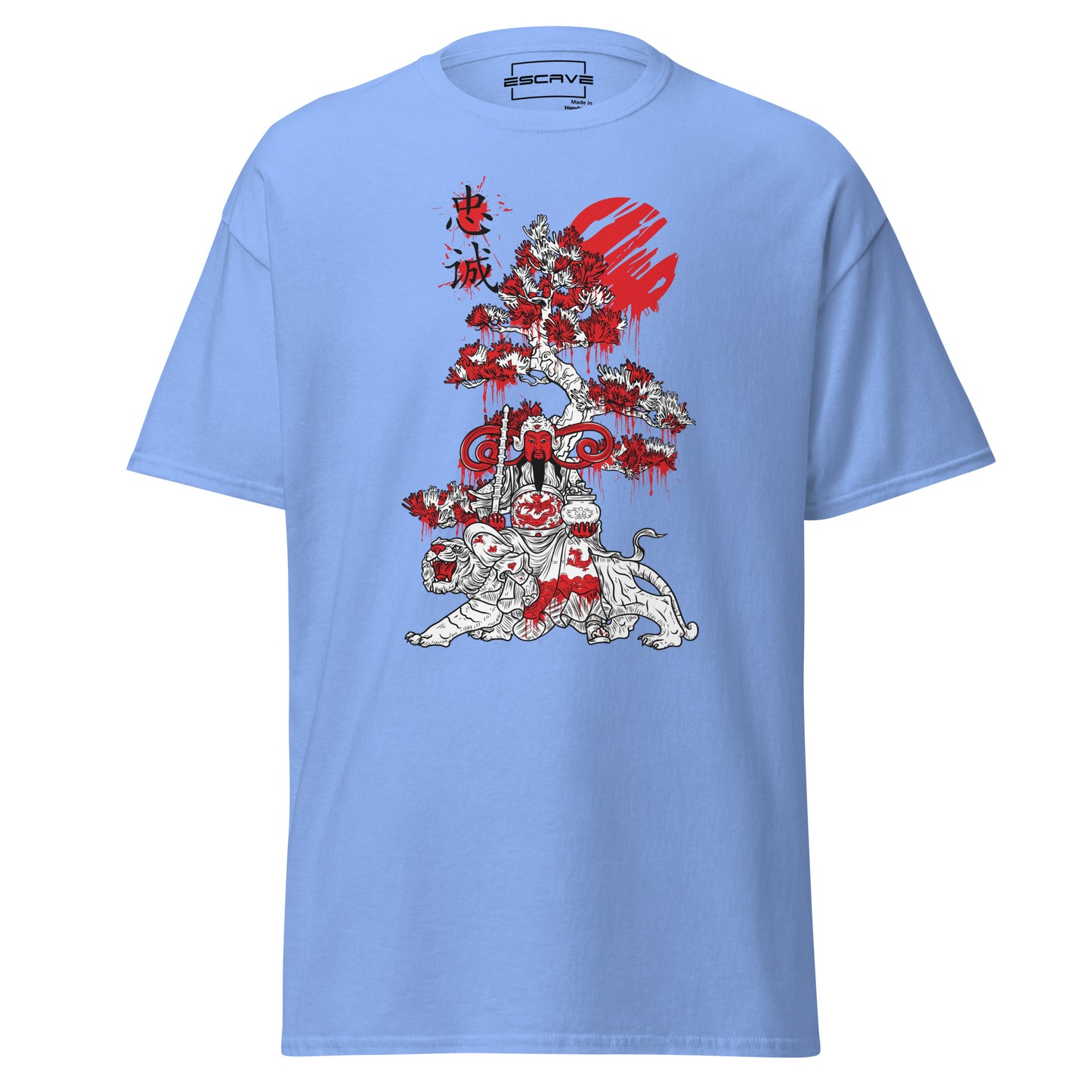 unisex t-shirt featuring a detailed illustration of a mystical japanese knight in traditional armor, with vibrant fantasy elements and a warrior spirit, crafted from 100% cotton for comfort and durability.