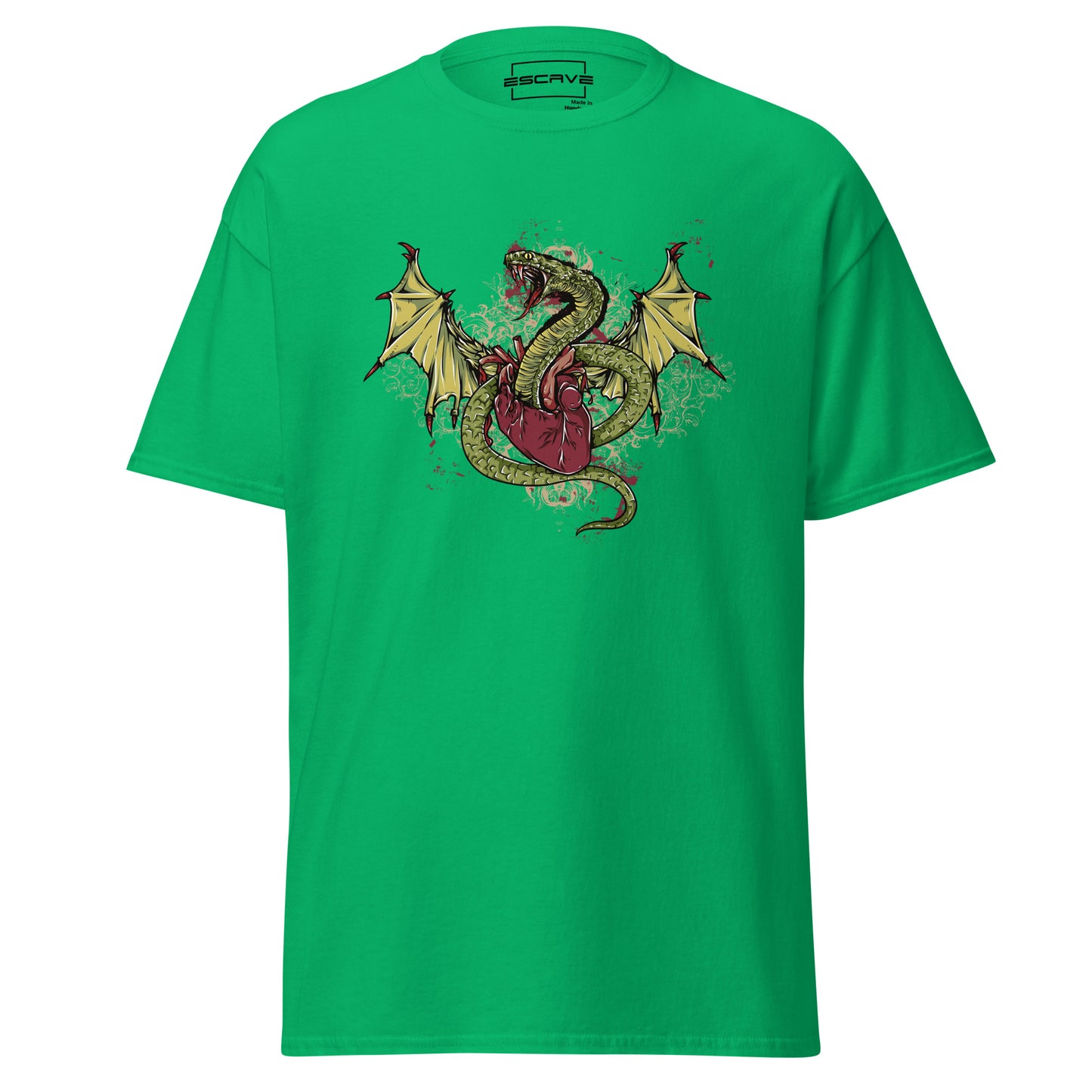 t-shirt featuring an intricate design of a mystical dragon entwined with a serpent, crafted from 100% cotton for a soft and comfortable fit.