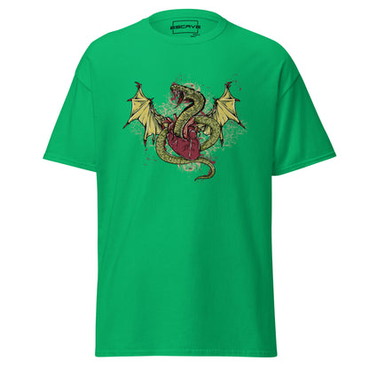 T-shirt featuring an intricate design of a mystical dragon entwined with a serpent, crafted from 100% cotton for a soft and comfortable fit.