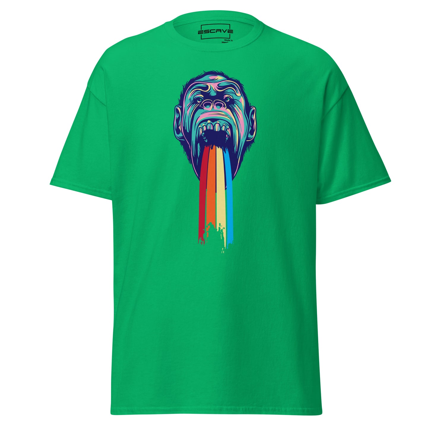 the monkey rainbow oversized t-shirt features a playful monkey surrounded by a vibrant rainbow, celebrating joy, freedom, and carefree living. a whimsical design paired with ultimate comfort for a fun and colorful style.