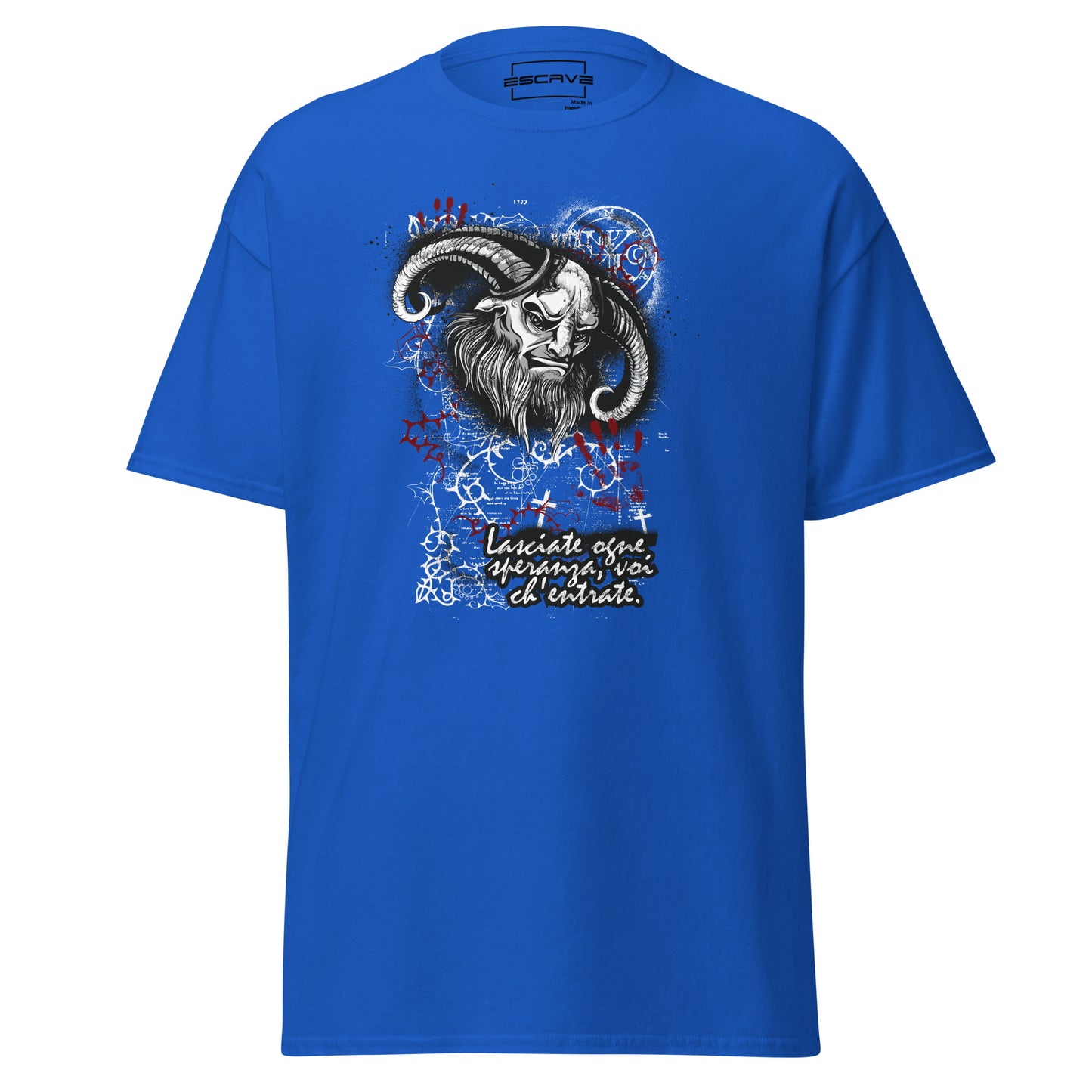 t-shirt featuring a bold graphic of a devil, satan, and hell-themed skull, made from 100% cotton for a comfortable fit.