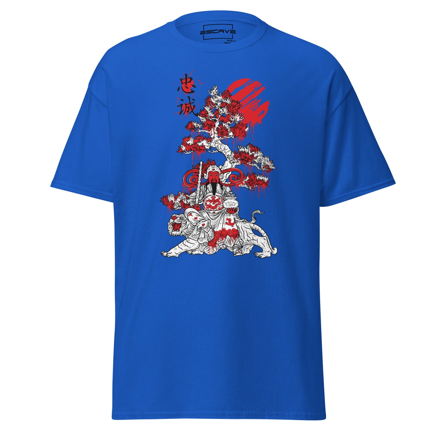 unisex t-shirt featuring a detailed illustration of a mystical japanese knight in traditional armor, with vibrant fantasy elements and a warrior spirit, crafted from 100% cotton for comfort and durability.