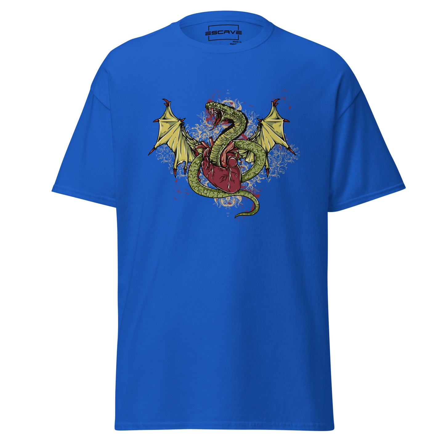 t-shirt featuring an intricate design of a mystical dragon entwined with a serpent, crafted from 100% cotton for a soft and comfortable fit.