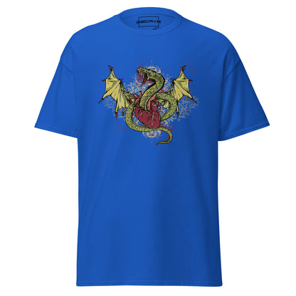 T-shirt featuring an intricate design of a mystical dragon entwined with a serpent, crafted from 100% cotton for a soft and comfortable fit.