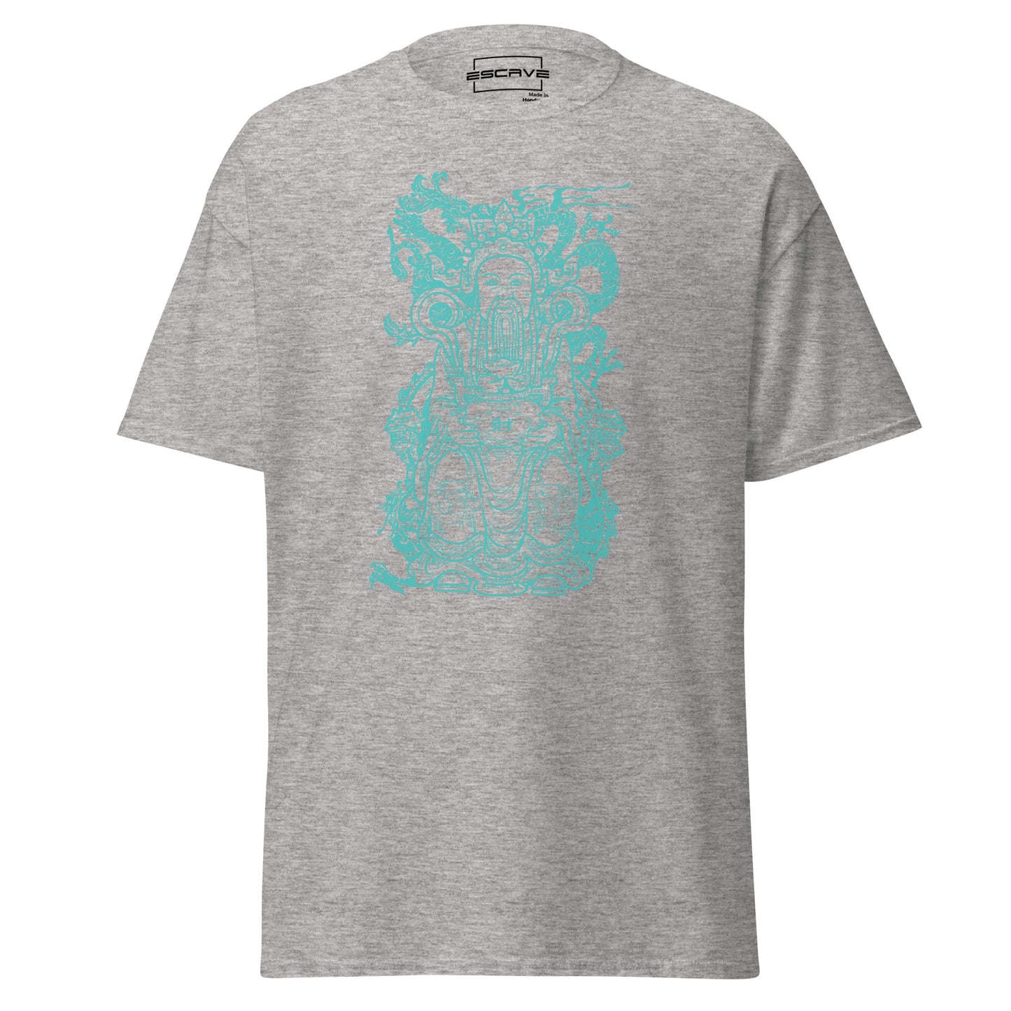 men's t-shirt featuring a bold graphic of a chinese king with fantasy elements, made from 100% cotton for a comfortable and breathable fit.