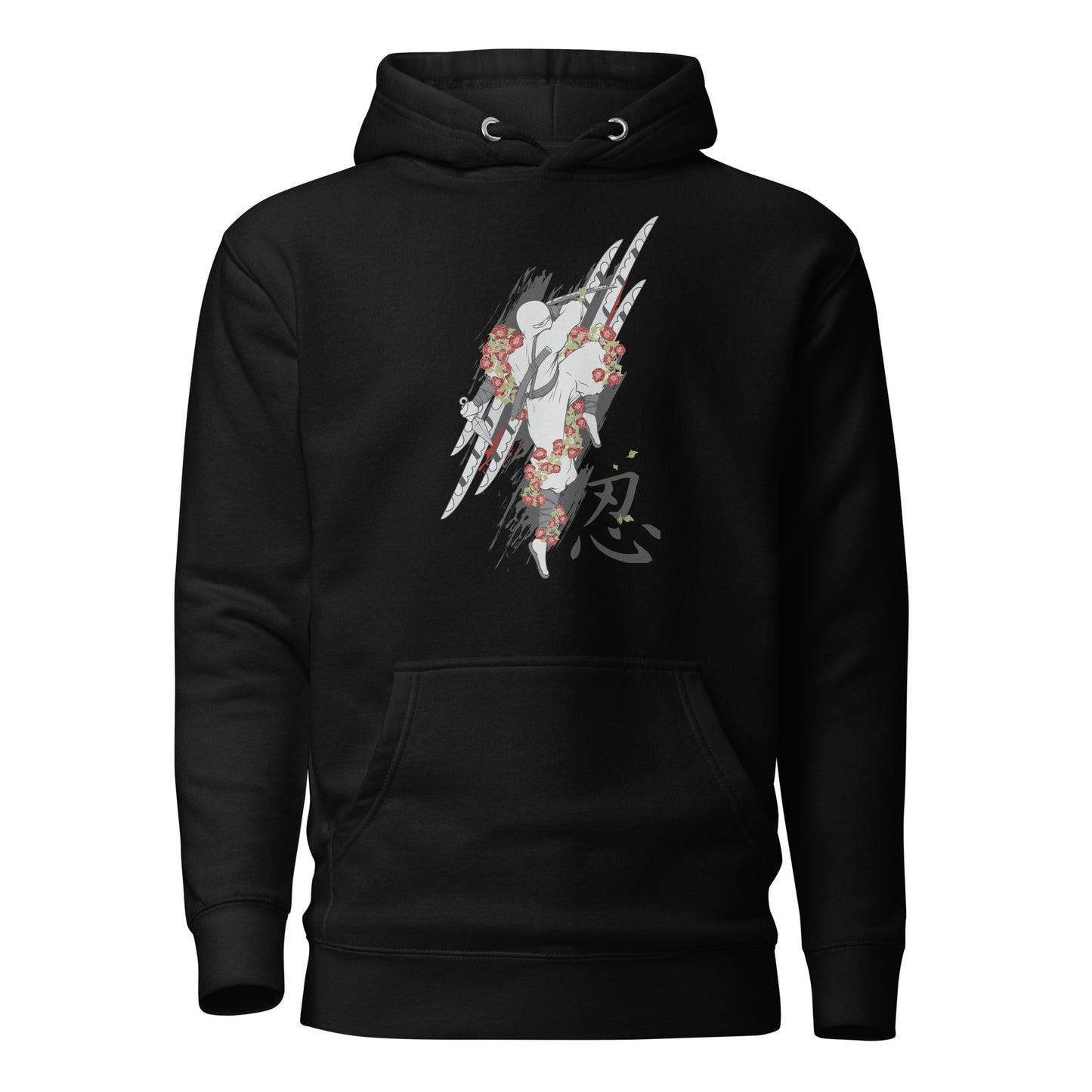 ninja's rose blade unisex hoodie featuring a striking design of a rose intertwined with a razor-sharp blade, blending strength and beauty in a bold, stylish look.