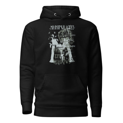 Manipulate Doll Controller Men's Hoodie featuring a unique design of hands gripping strings, controlling a puppet, symbolizing power and control, perfect for bold, confident style.