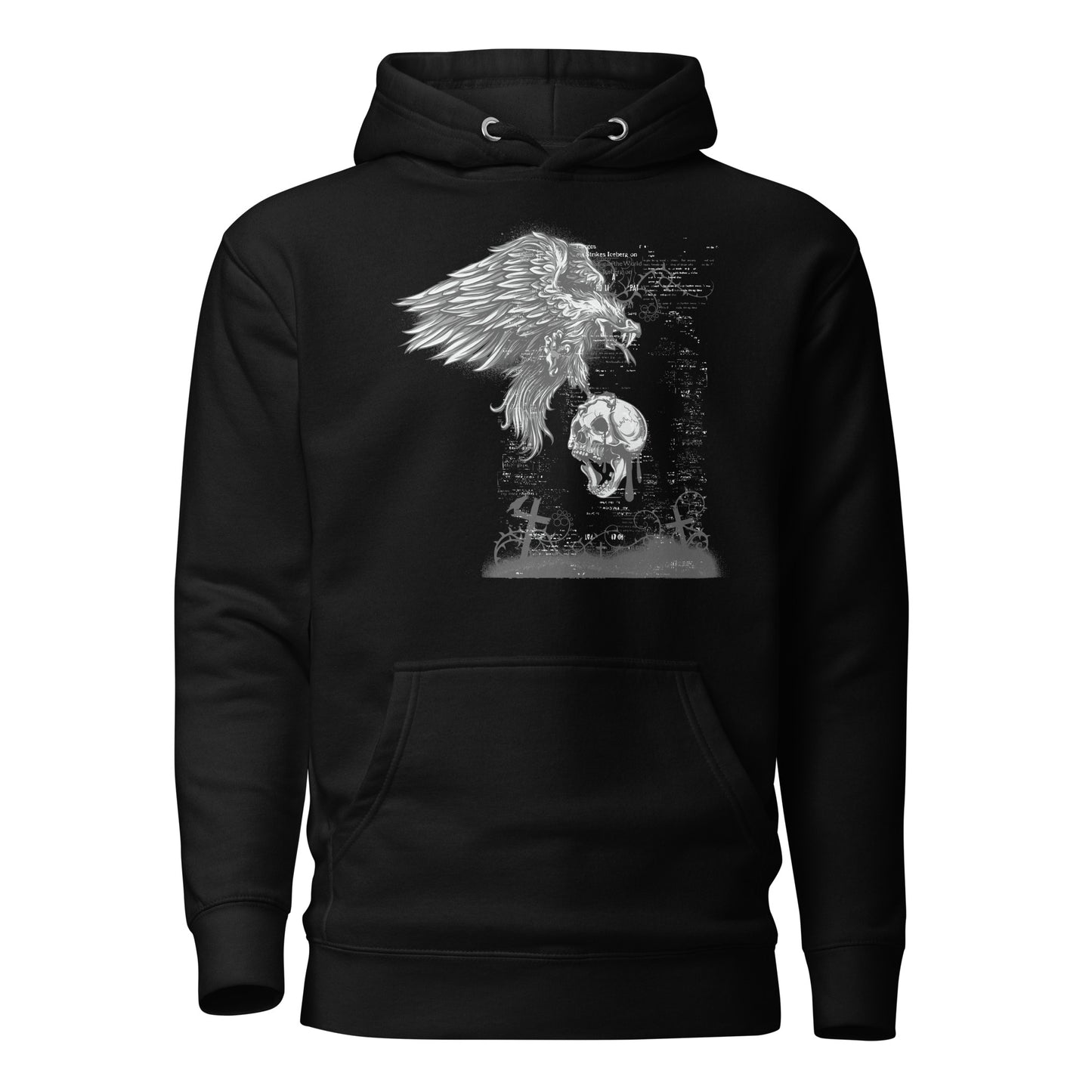 eagle skull death horror unisex hoodie featuring a haunting eagle skull design, intricate artwork, and dark tones, embodying strength, mystique, and individuality with a bold and rebellious style.
