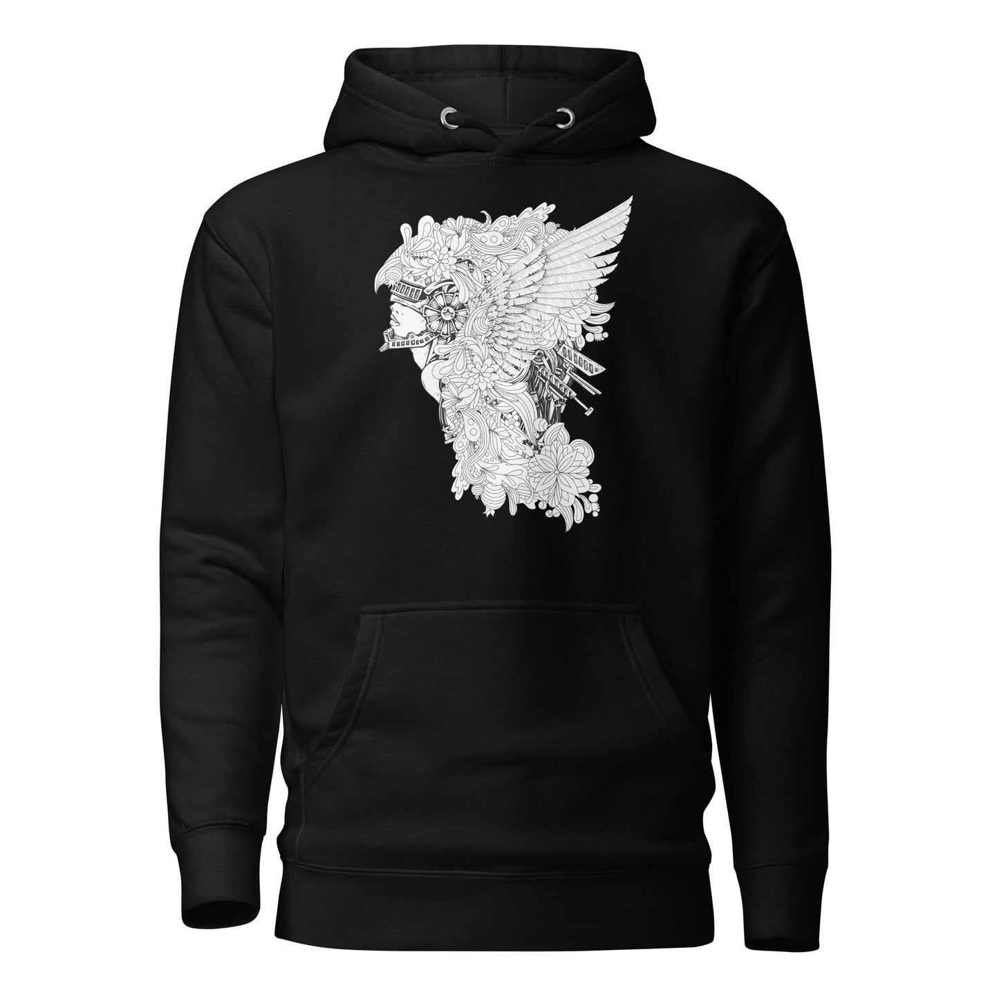 winged warrior unisex hoodie featuring a detailed wing design on the back, symbolizing strength and freedom, made with soft fleece for comfort and a relaxed, versatile fit.