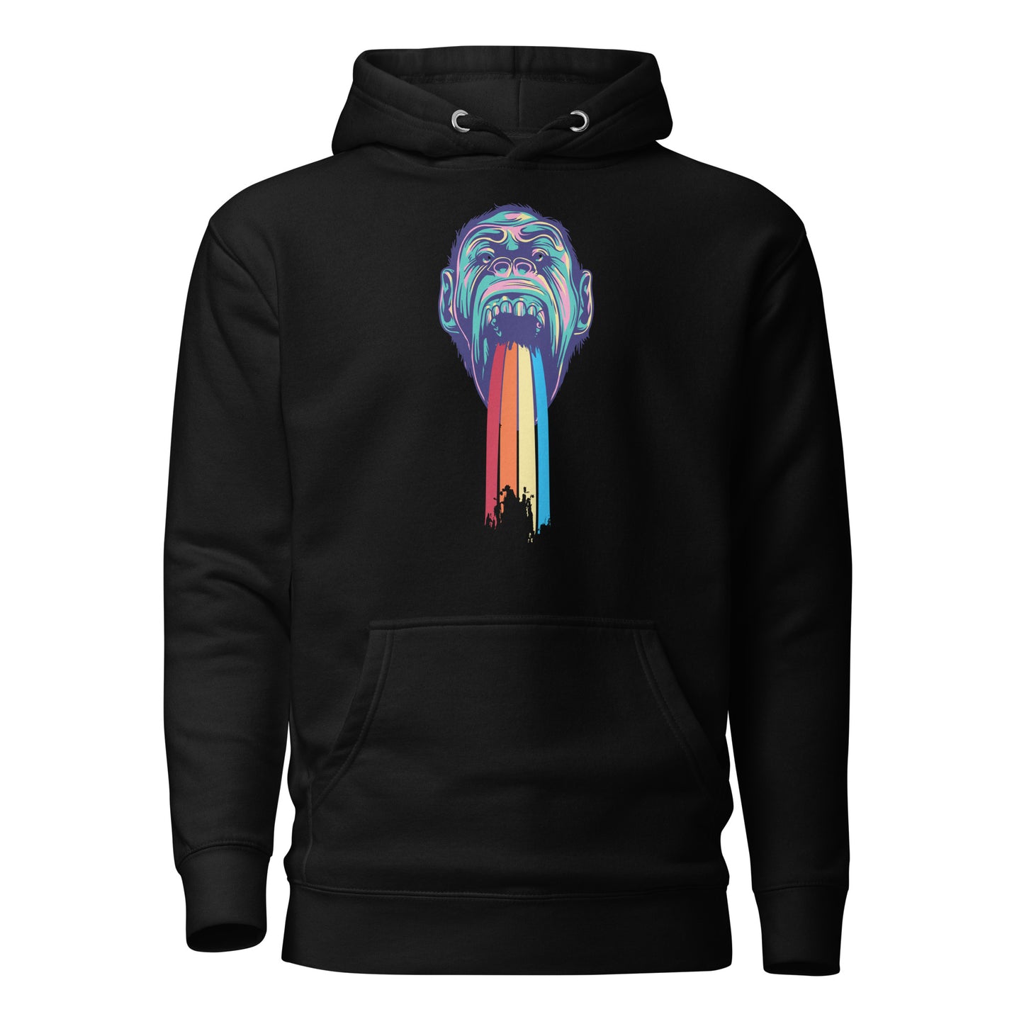 a vibrant rainbow fountain pop art style t-shirt hoodie featuring a bold and dynamic graphic of a rainbow fountain bursting with colors. this lightweight hoodie blends pop art flair with casual comfort, offering a breathable fabric, adjustable hood, and functional front pocket. perfect for making a bold style statement and celebrating creativity.