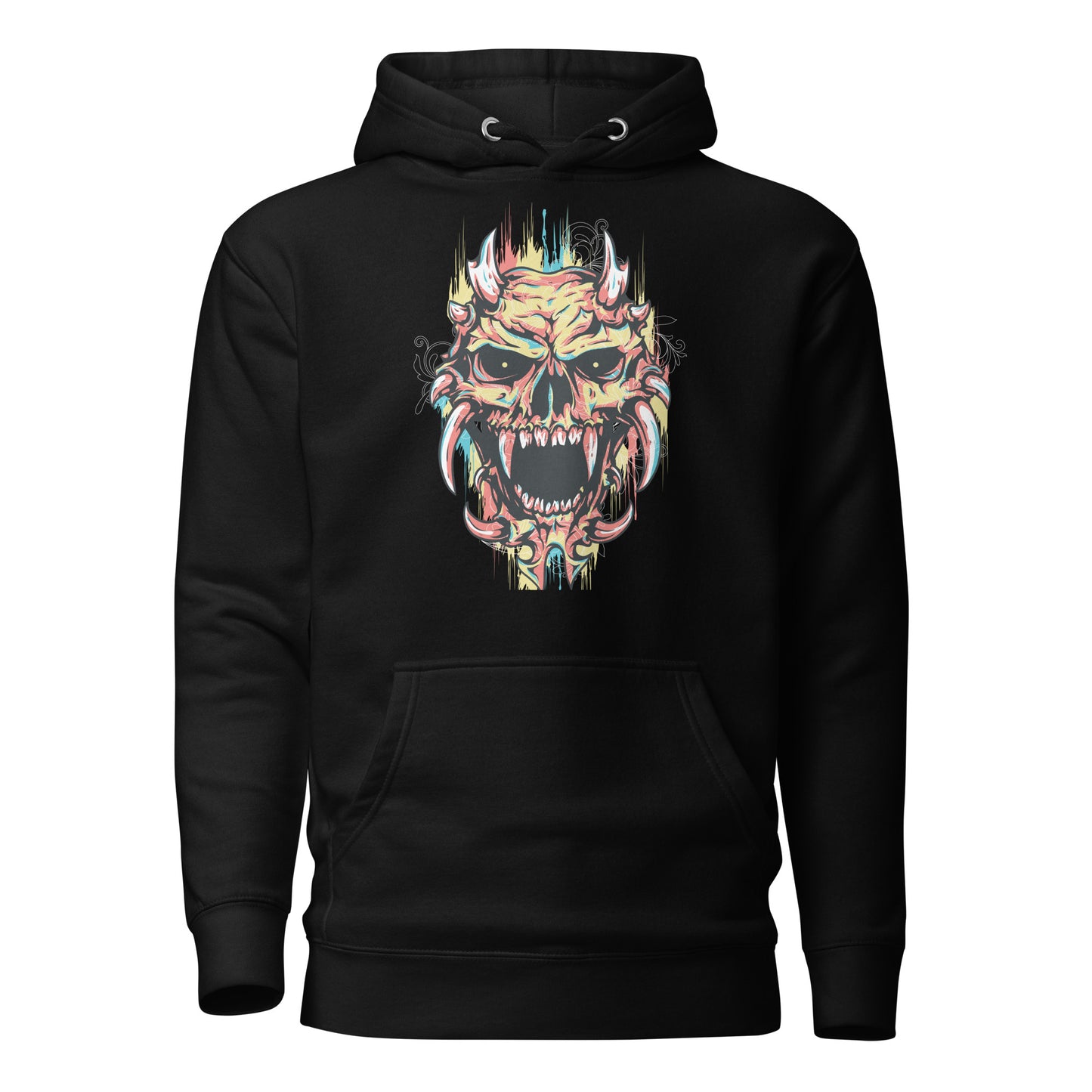 monster skull black hoodie featuring a bold and intricate skull graphic design, perfect for a fearless and edgy style statement.