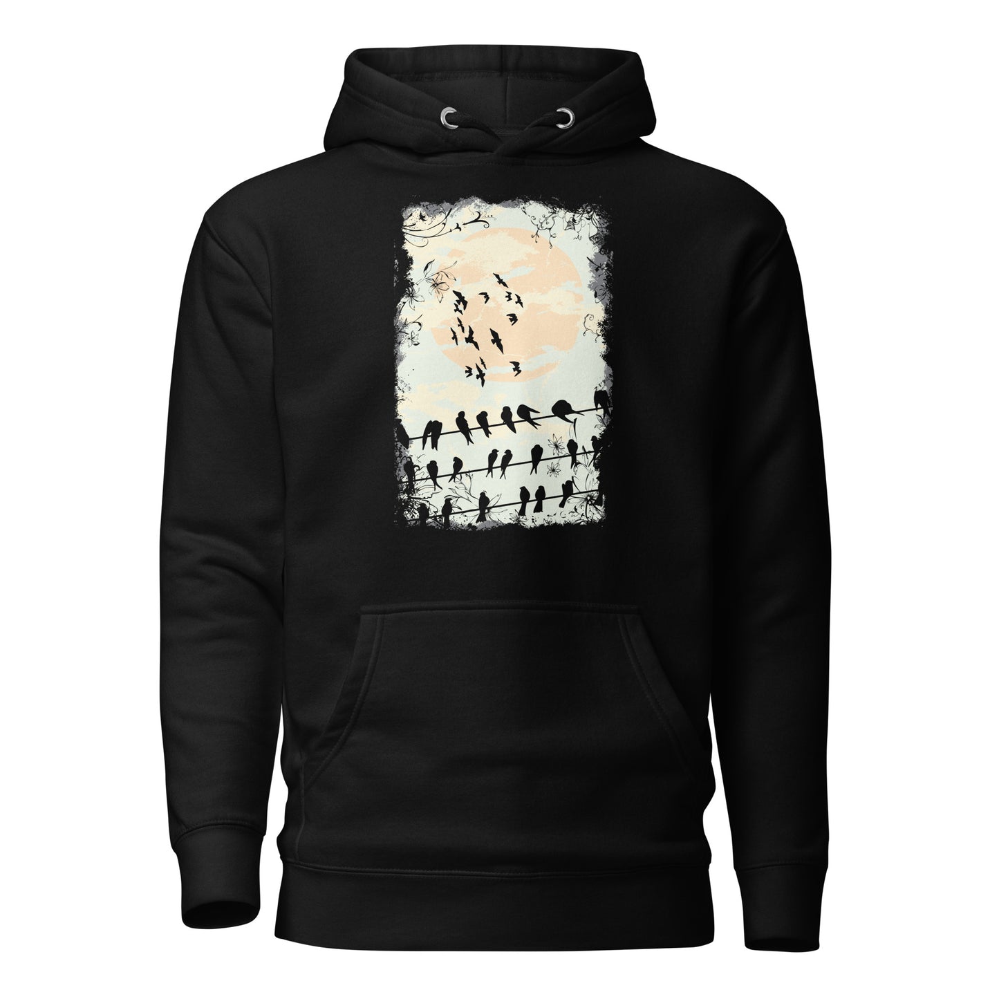 bird crow raven nature men’s hoodie featuring a striking raven in mid-flight surrounded by natural elements, blending artistic detail with bold, nature-inspired design for a timeless look.