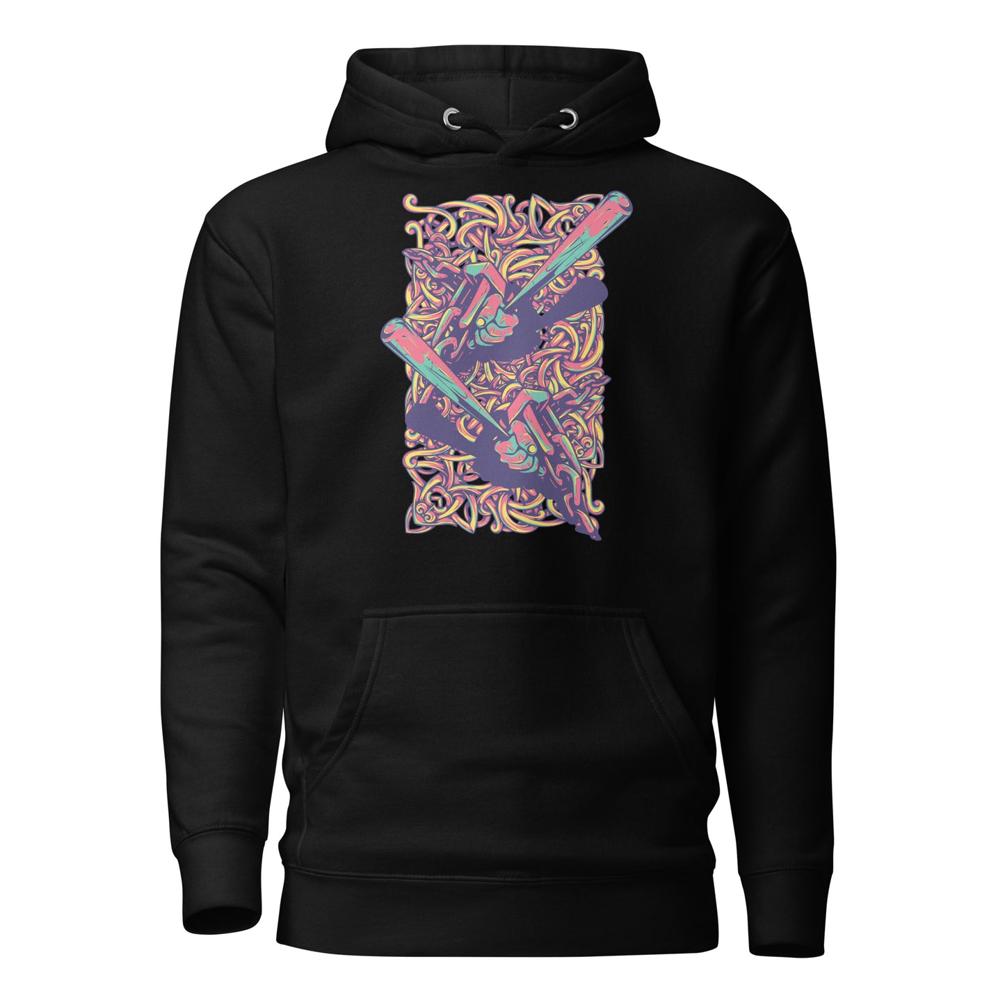 batting bliss unisex hoodie featuring a bold design, spacious kangaroo pocket, and cozy hood, perfect for baseball fans and players, combining comfort and style.