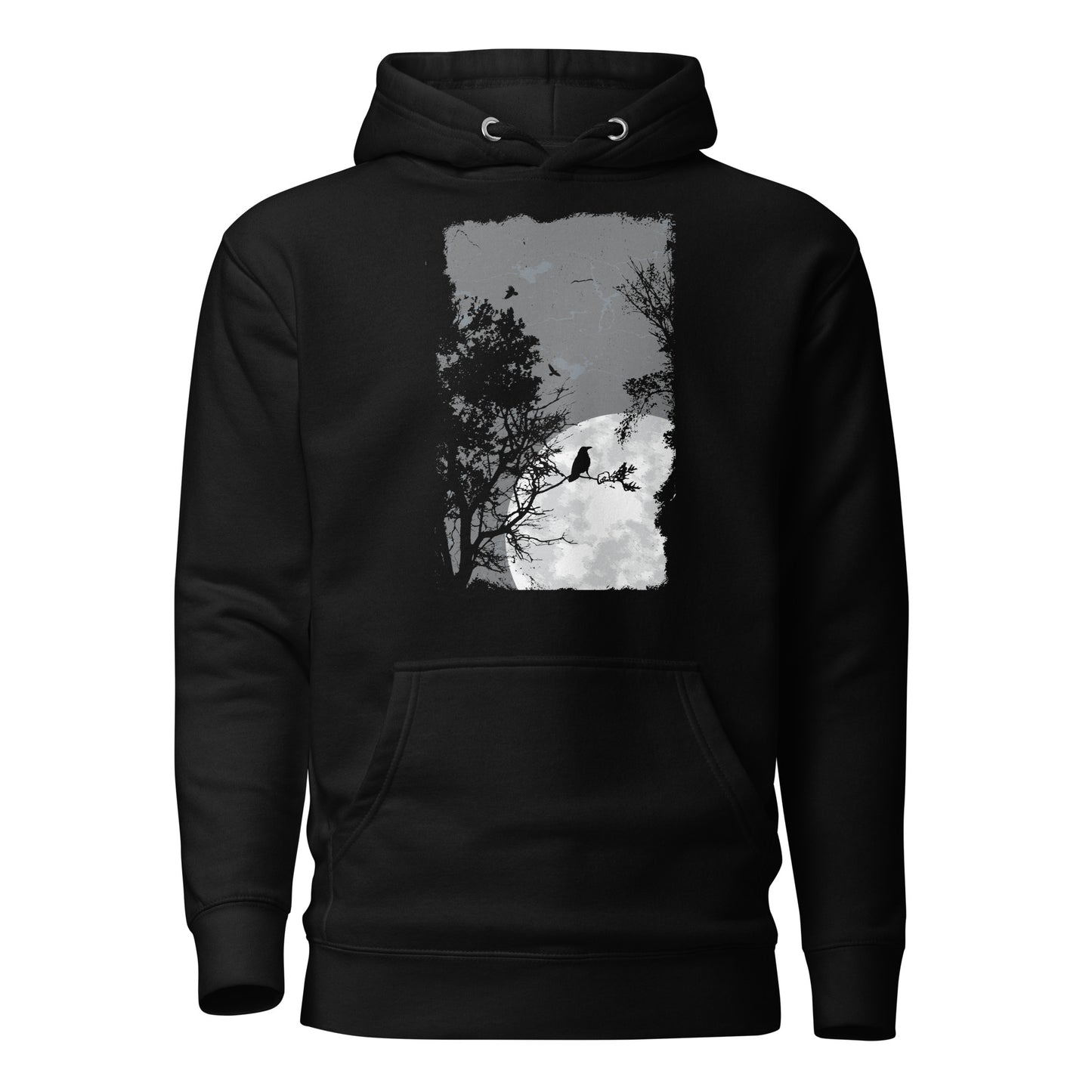 night raven crow men's contrast hoodie featuring a detailed raven design with a nature-inspired backdrop, paired with bold contrasting accents for a modern and mysterious look.