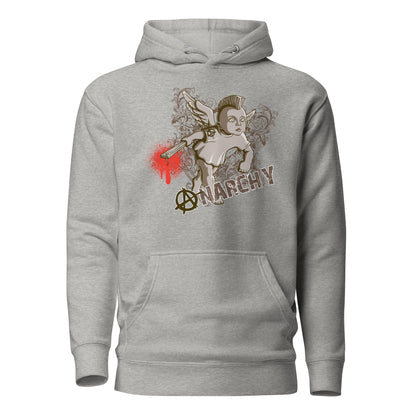 Anarchy Funk Angel Men’s Hoodie featuring a striking angelic figure infused with anarchic energy, combining celestial grace and bold rebellion with a relaxed fit, spacious kangaroo pocket, and adjustable hood.