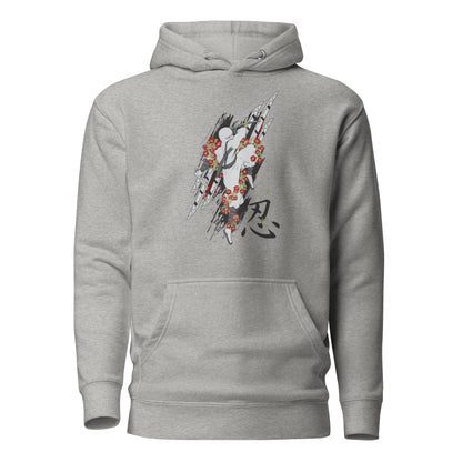 Ninja's Rose Blade unisex hoodie featuring a striking design of a rose intertwined with a razor-sharp blade, blending strength and beauty in a bold, stylish look.