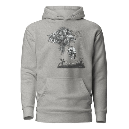 Eagle Skull Death Horror Unisex Hoodie featuring a haunting eagle skull design, intricate artwork, and dark tones, embodying strength, mystique, and individuality with a bold and rebellious style.