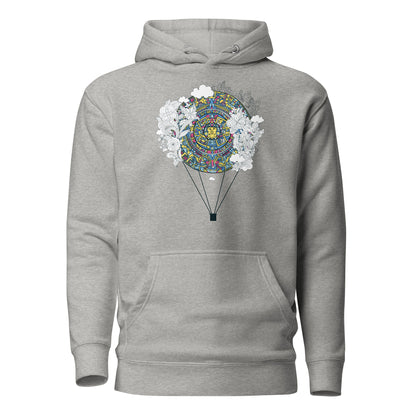 Aztec Sky Traveler Unisex Hoodie featuring intricate Aztec-inspired patterns in earthy tones, designed for comfort and adventure, perfect for travelers and dreamers.