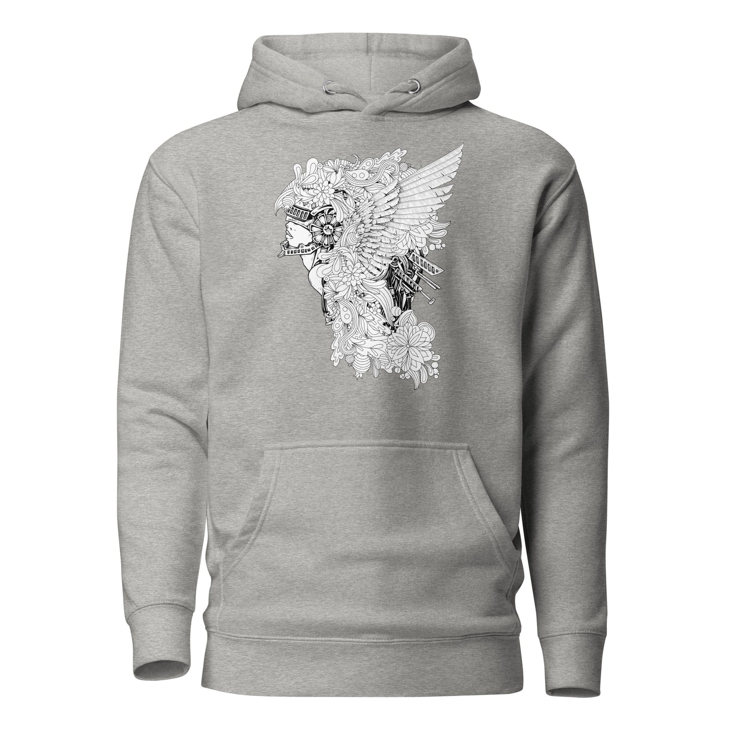 winged warrior unisex hoodie featuring a detailed wing design on the back, symbolizing strength and freedom, made with soft fleece for comfort and a relaxed, versatile fit.