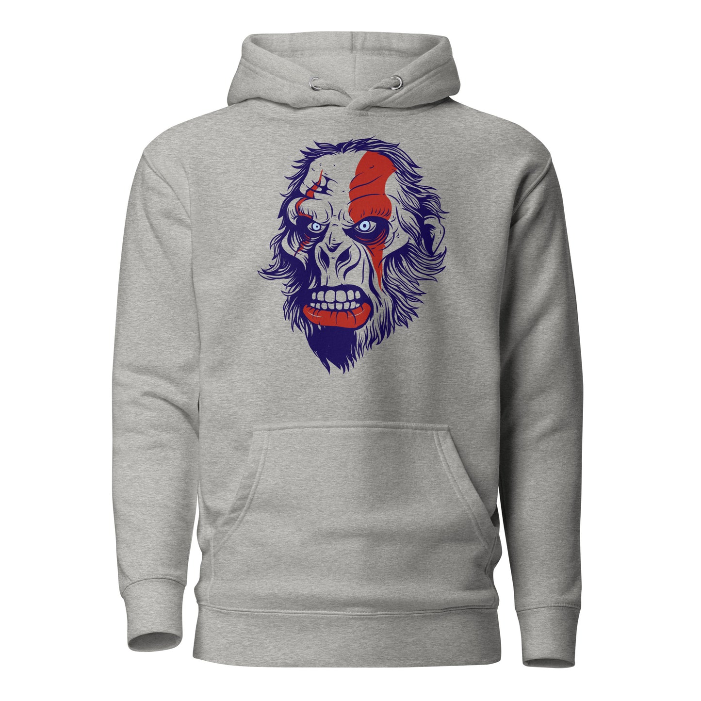 primitive neanderthal head unisex hoodie featuring a bold, detailed graphic of a neanderthal's head, symbolizing strength and resilience, crafted for comfort and style with a cozy fleece lining.