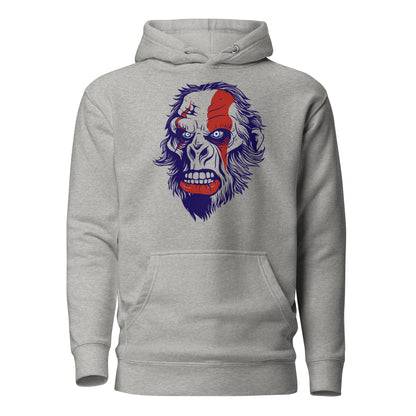 Primitive Neanderthal Head Unisex Hoodie featuring a bold, detailed graphic of a Neanderthal's head, symbolizing strength and resilience, crafted for comfort and style with a cozy fleece lining.