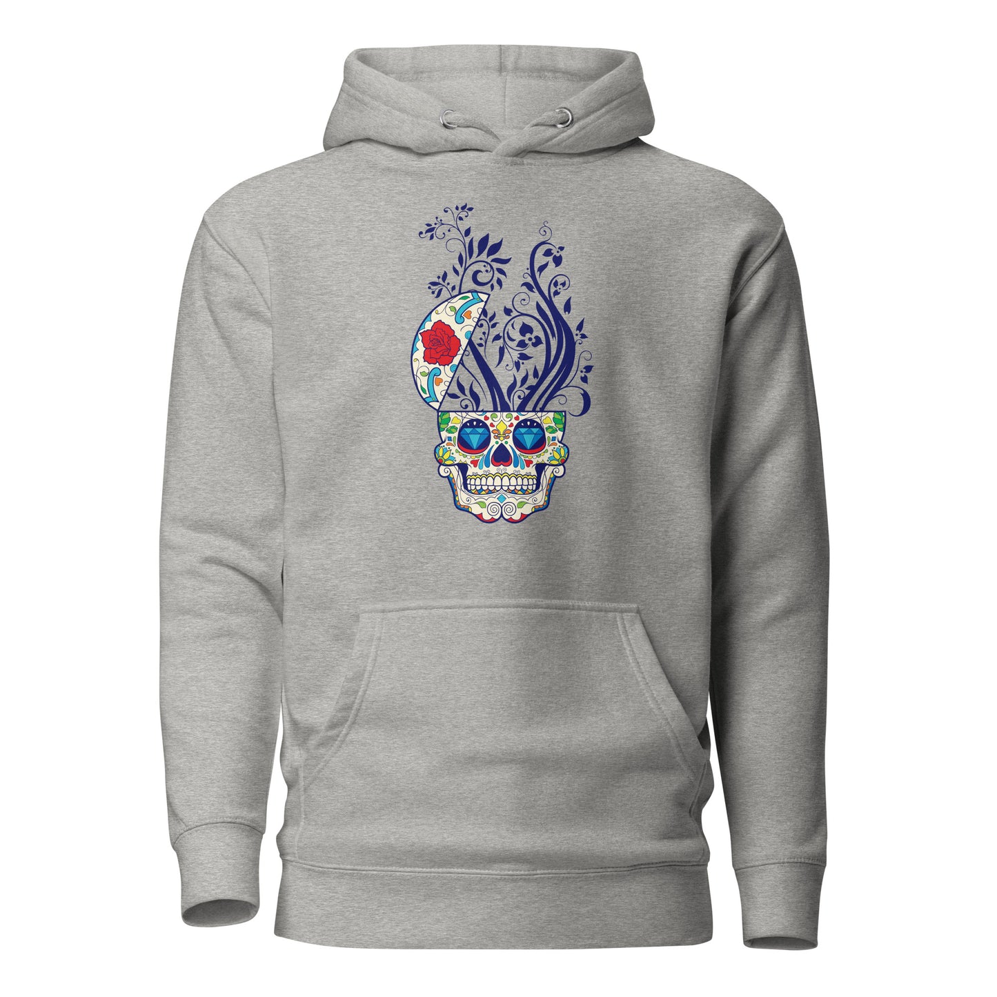 a sophisticated floral skull reverie unisex hoodie featuring a detailed skull adorned with blooming florals. this premium hoodie combines soft-touch fabric with a striking design, offering comfort and style. perfect for those who embrace elegance and edge in their fashion.