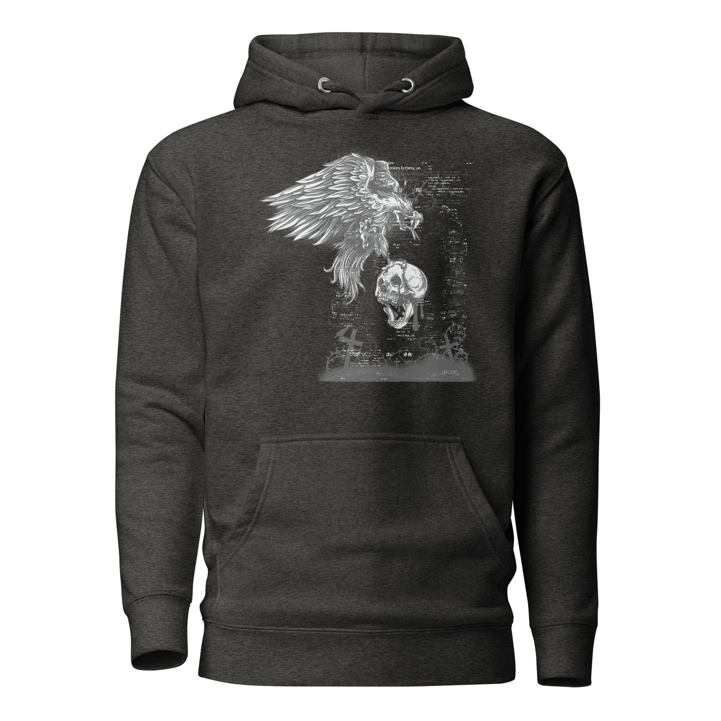 eagle skull death horror unisex hoodie featuring a haunting eagle skull design, intricate artwork, and dark tones, embodying strength, mystique, and individuality with a bold and rebellious style.