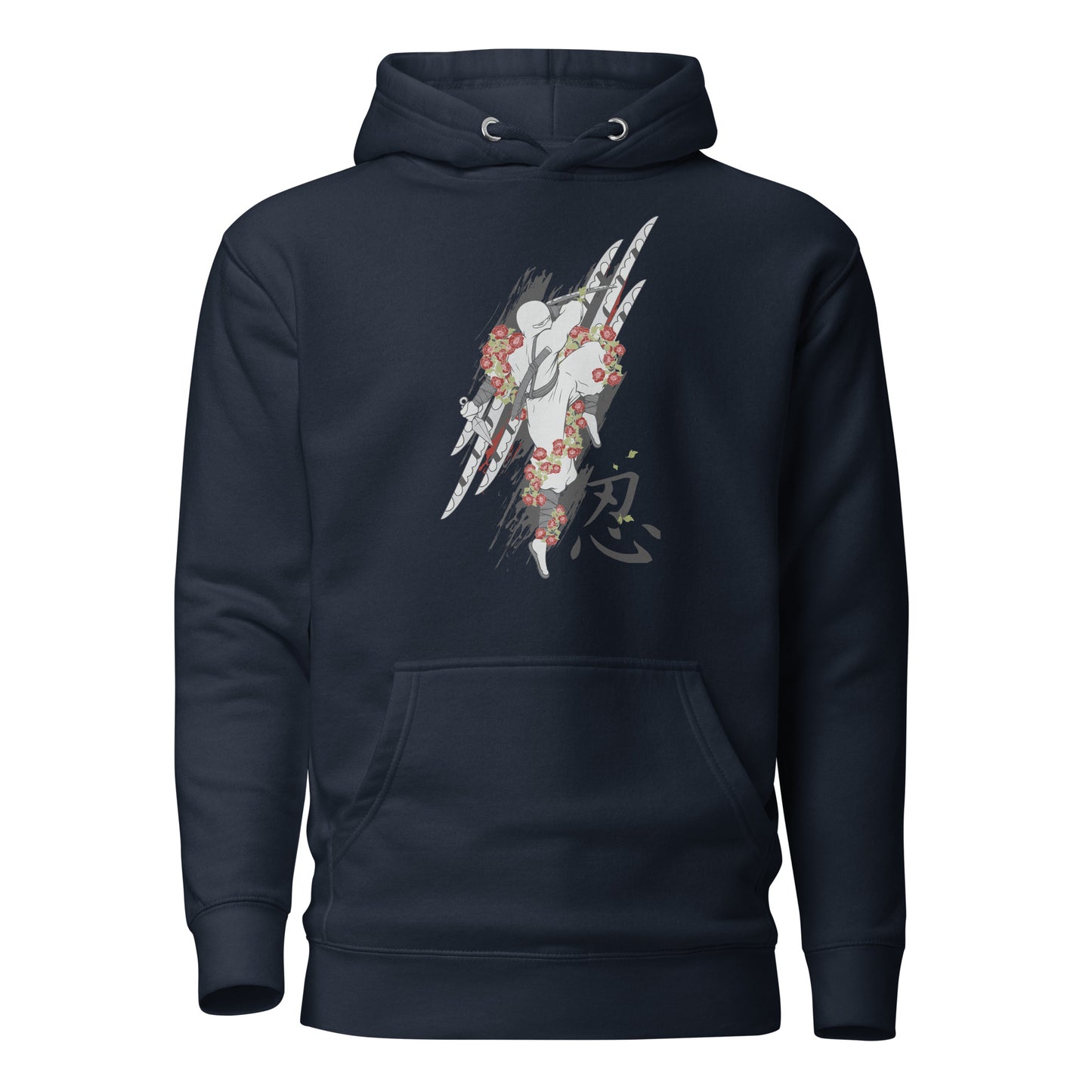 ninja's rose blade unisex hoodie featuring a striking design of a rose intertwined with a razor-sharp blade, blending strength and beauty in a bold, stylish look.