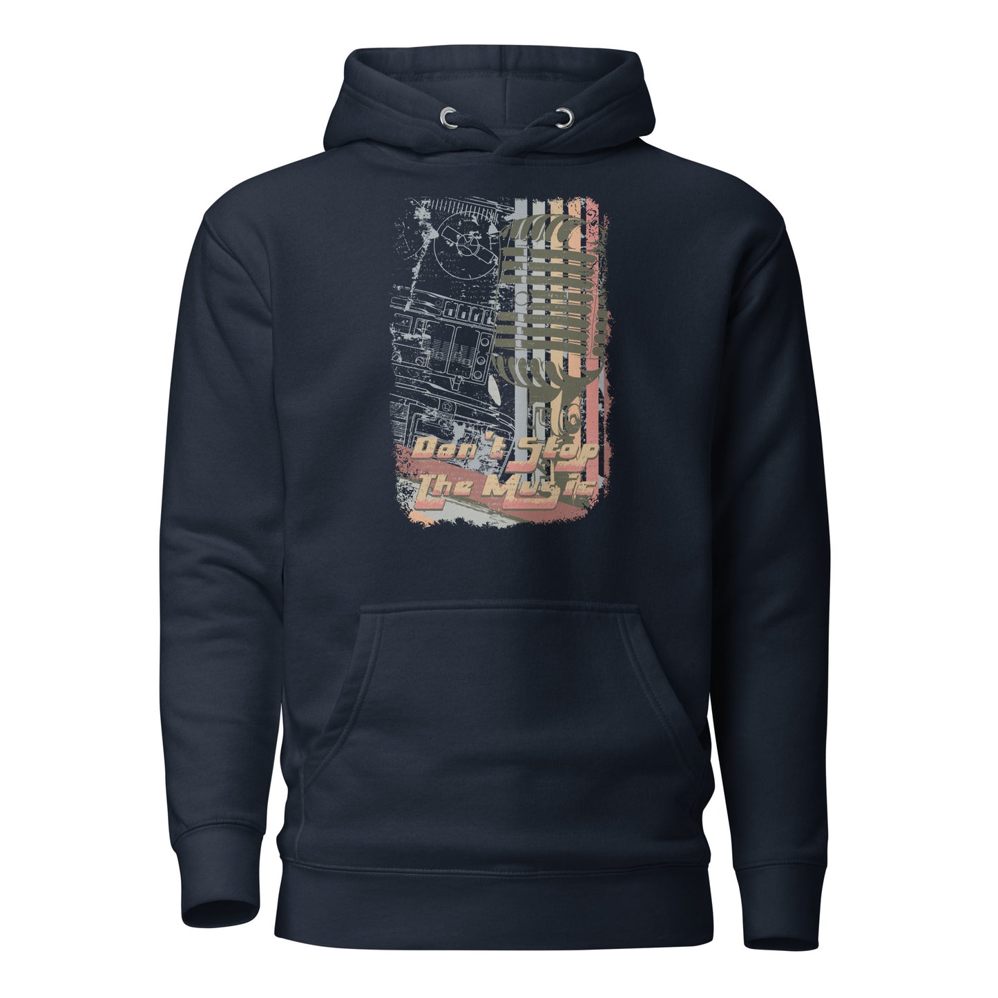 don't stop the music unisex hoodie featuring a bold graphic design with vibrant, dynamic elements, symbolizing energy and passion for music, with a spacious hood, kangaroo pocket, and soft, high-quality fabric.