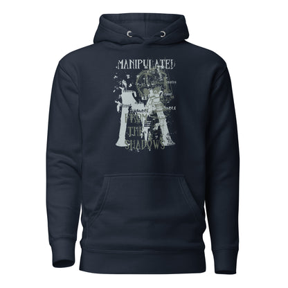 Manipulate Doll Controller Men's Hoodie featuring a unique design of hands gripping strings, controlling a puppet, symbolizing power and control, perfect for bold, confident style.