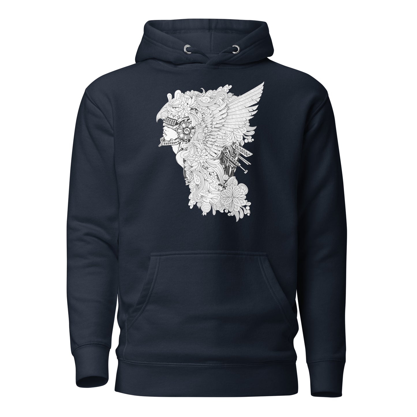 winged warrior unisex hoodie featuring a detailed wing design on the back, symbolizing strength and freedom, made with soft fleece for comfort and a relaxed, versatile fit.